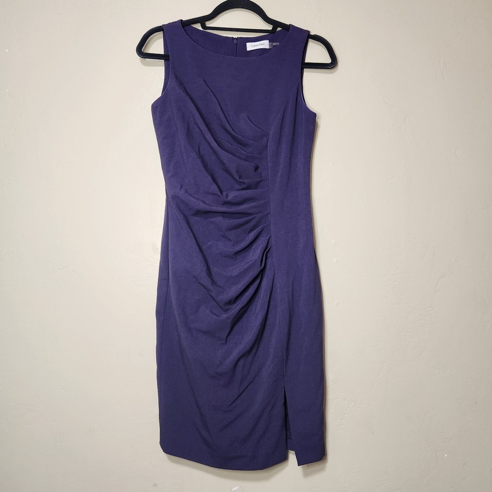 Calvin Klein Purple Side Ruched Sheath Dress Womens‎ Size 2 Sleeveless